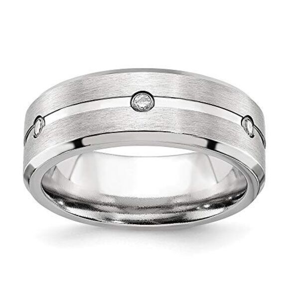 Chisel Cobalt Brushed & Polished with CZ Beveled 8mm Band - Picture 6 of 9